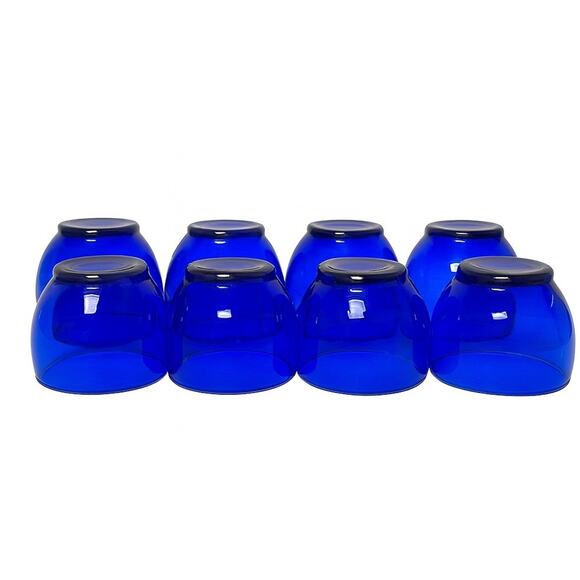 Set Of 8 Vintage Hazel-Atlas Cobalt Blue Juice Whiskey Glasses 2.5” 1930s-40s - Picture 3 of 4